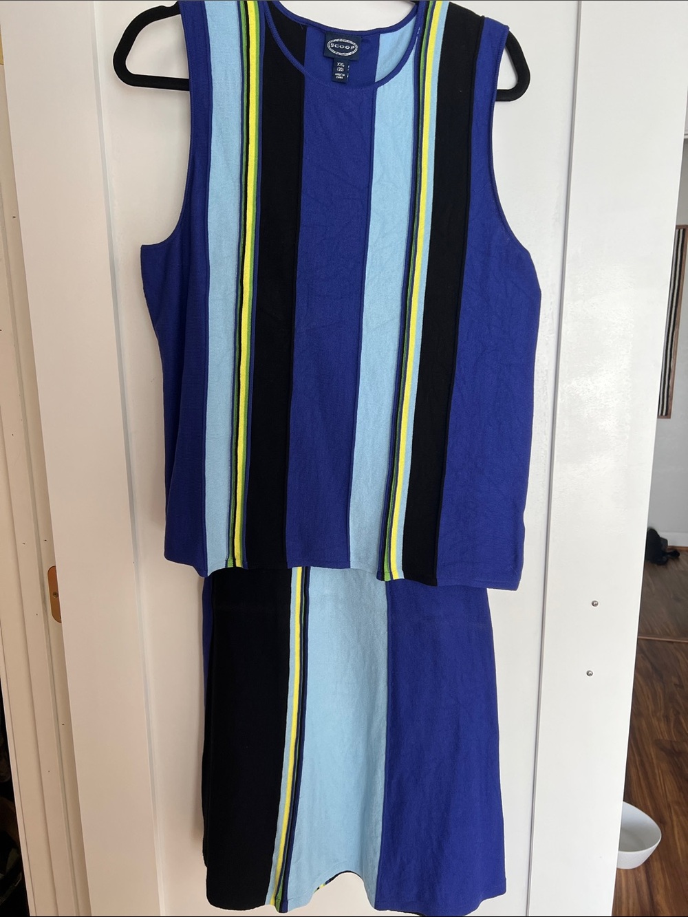SCOOP | Escada Royal Blue, Blue, Black & Yellow Striped Two-Piece Set